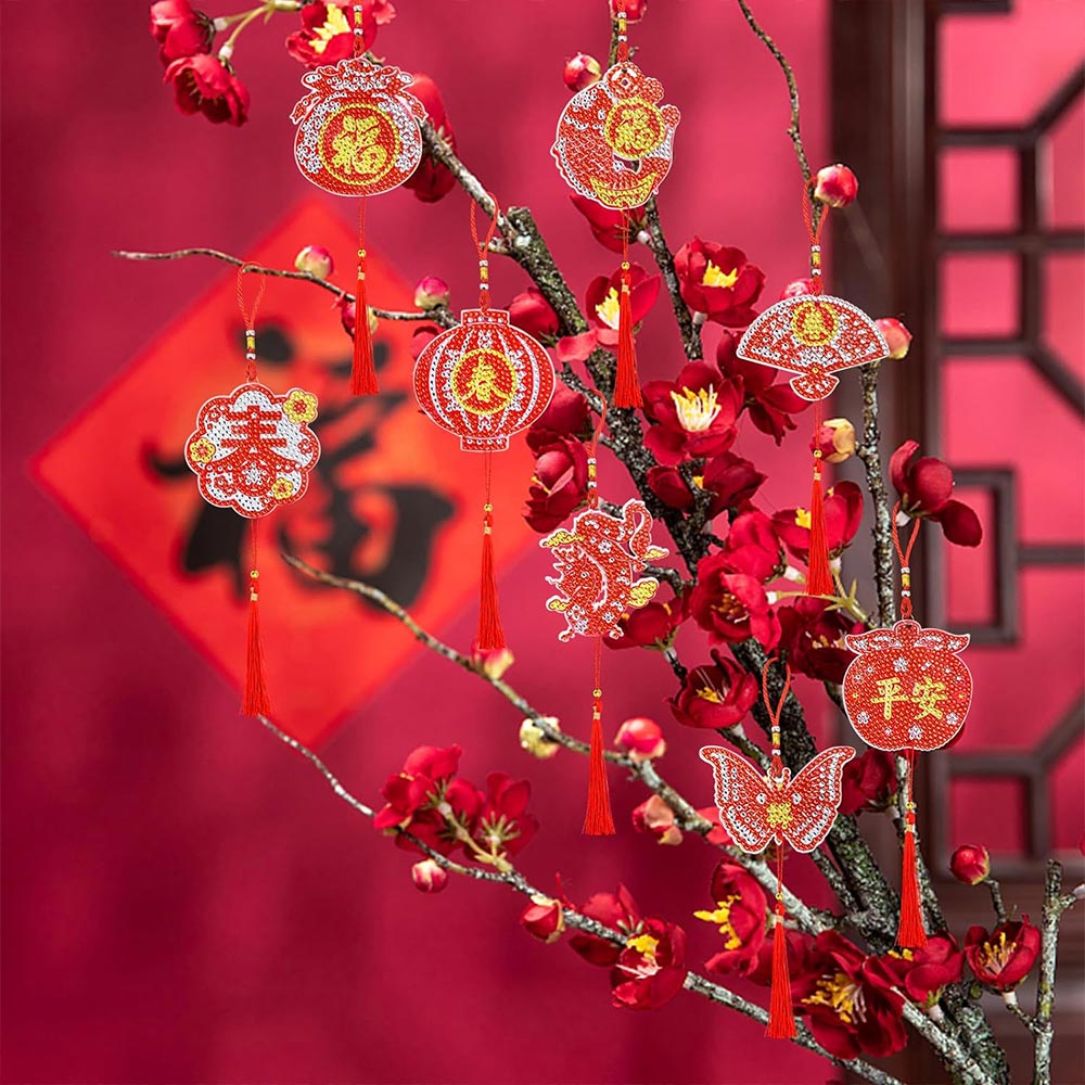 5D Diamond Painting Pendant Chinese New Year 8 Pieces