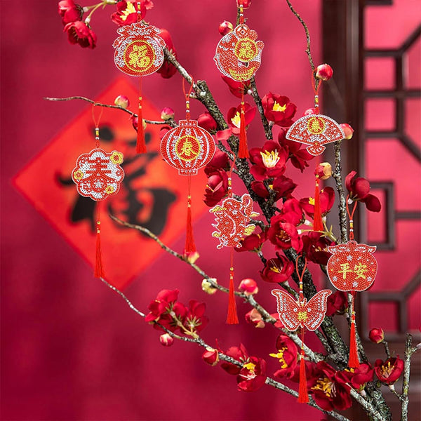 5D Diamond Painting Pendant Chinese New Year 8 Pieces
