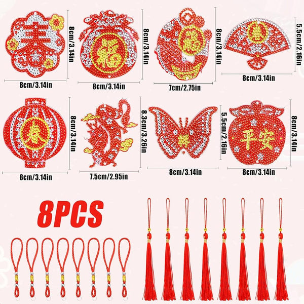 5D Diamond Painting Pendant Chinese New Year 8 Pieces