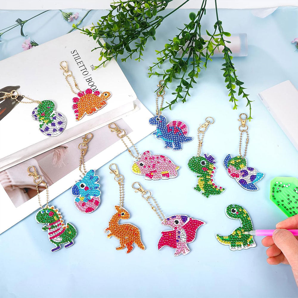 5D Diamond Painting Keychain Dinosaur 12 Pieces