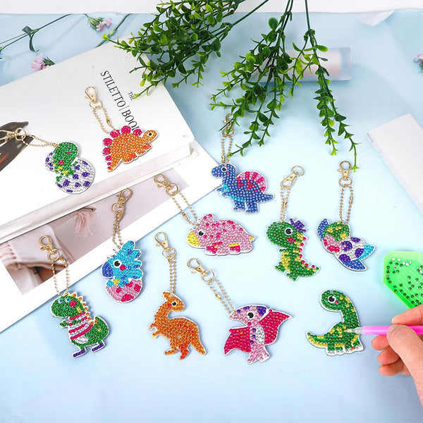 5D Diamond Painting Keychain Dinosaur 12 Pieces