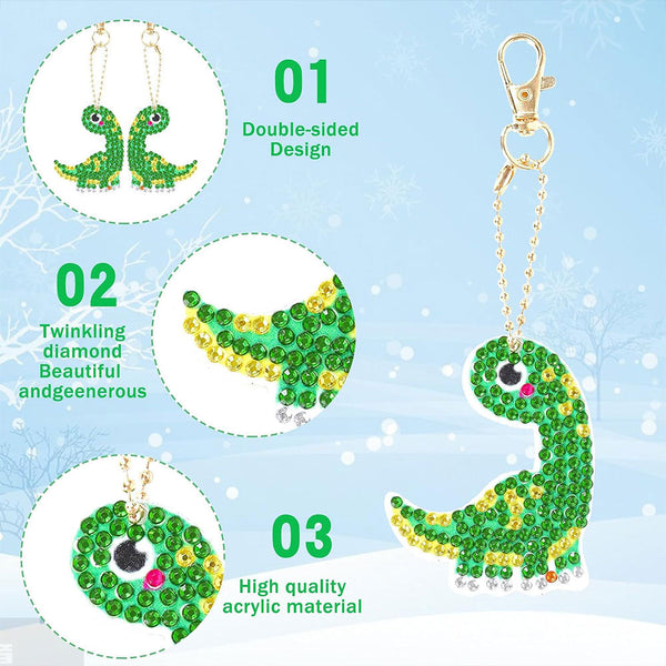 5D Diamond Painting Keychain Dinosaur 12 Pieces
