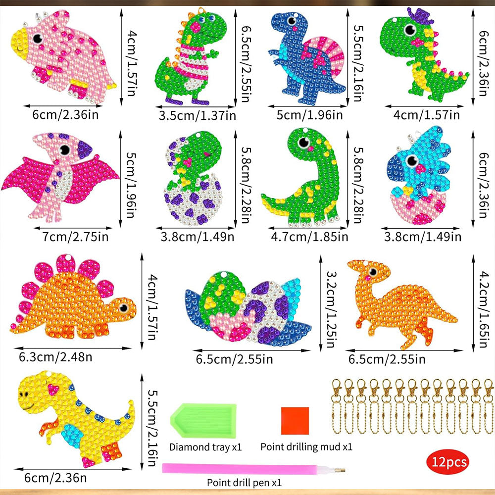5D Diamond Painting Keychain Dinosaur 12 Pieces