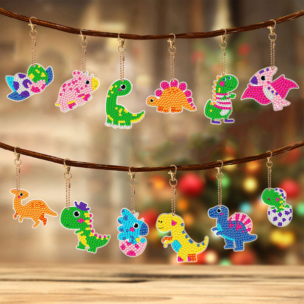 5D Diamond Painting Keychain Dinosaur 12 Pieces