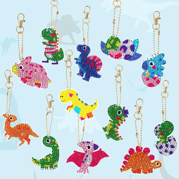 5D Diamond Painting Keychain Dinosaur 12 Pieces