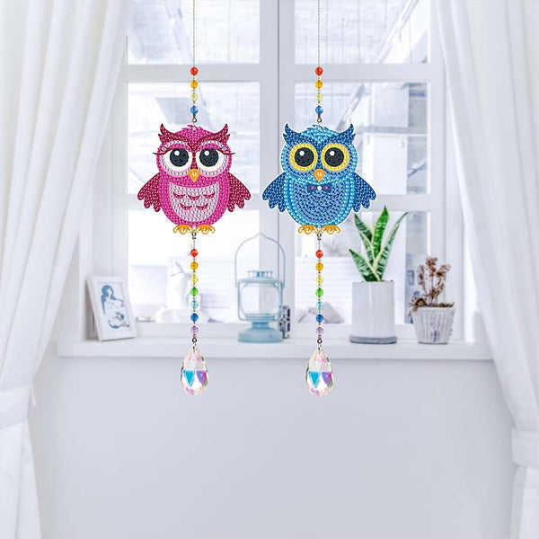 5D Diamond Painting Crystal Wind Chime Owls 2 Pieces