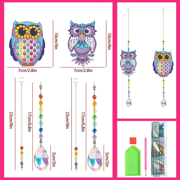 5D Diamond Painting Crystal Wind Chime Owls with 2 Pieces