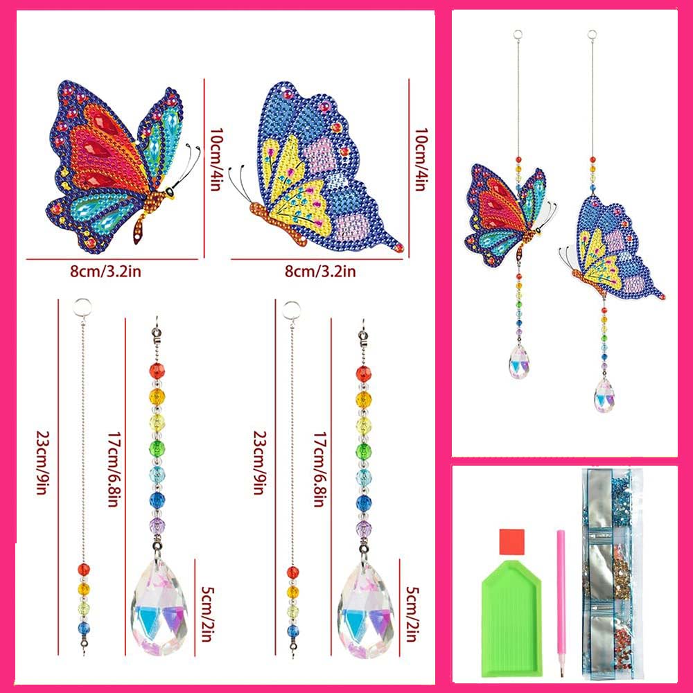 5D Diamond Art Crystal Wind Chime Butterflies 2 Pieces