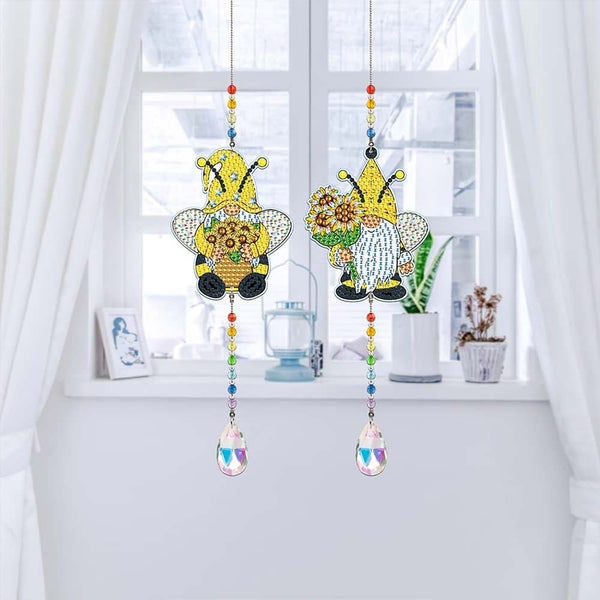 5D Diamond Painting Crystal Wind Chime Sunflower Gnomes 2 Pieces