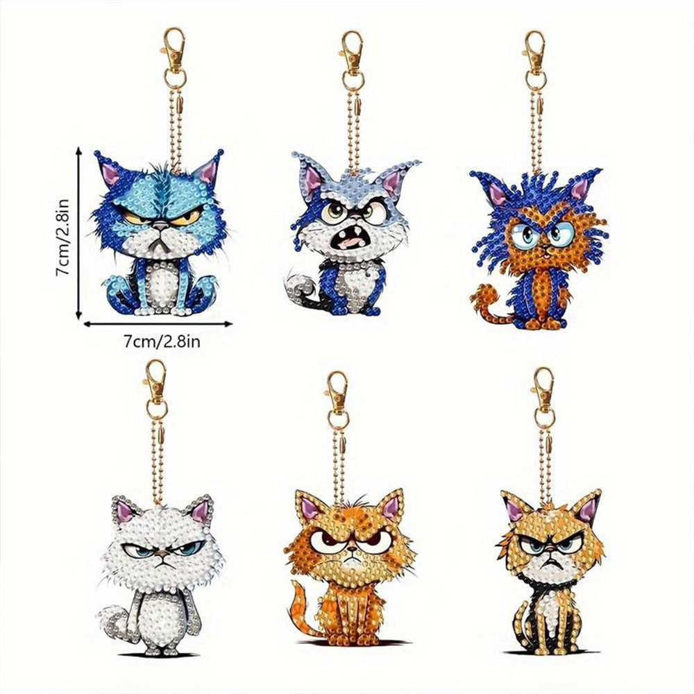 5D Diamond Painting Keychain Bad Cats 6 Pieces