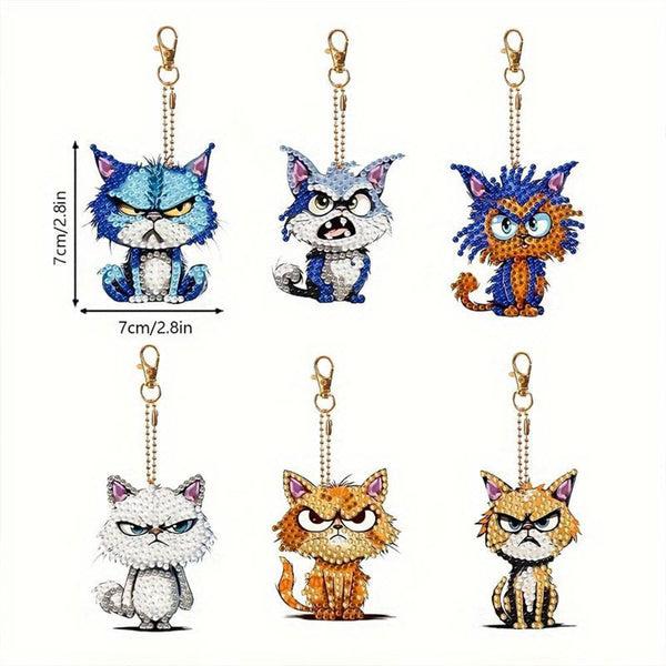 5D Diamond Painting Keychain Bad Cats 6 Pieces