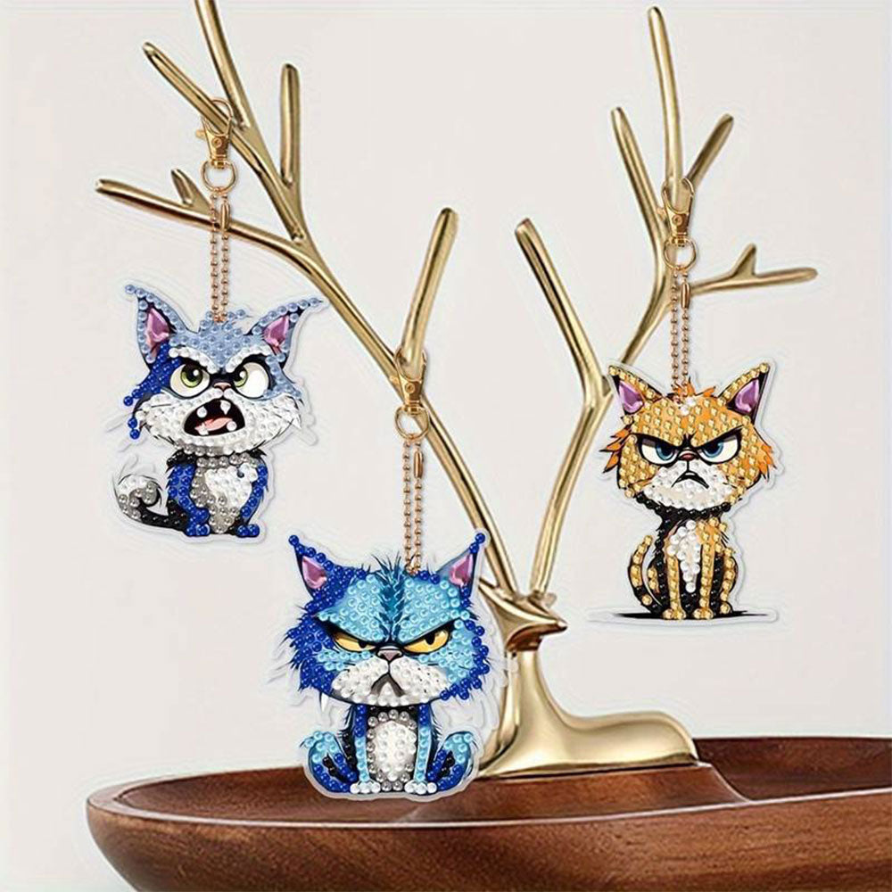 5D Diamond Painting Keychain Bad Cats 6 Pieces
