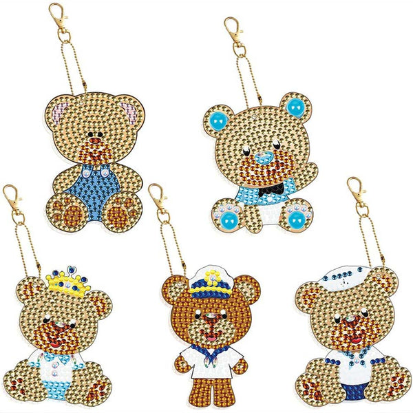 5D Diamond Painting Keychain with Bears 5 Pieces