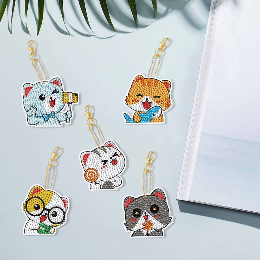 5D Diamond Painting Keychain - Cats 5 Pieces