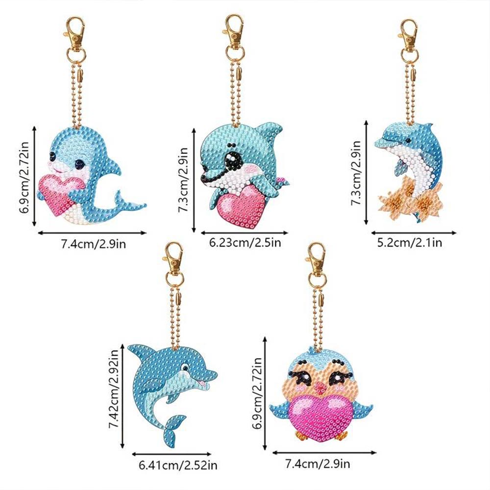 5D Diamond Painting Keychain with Dolphins 5 Pieces