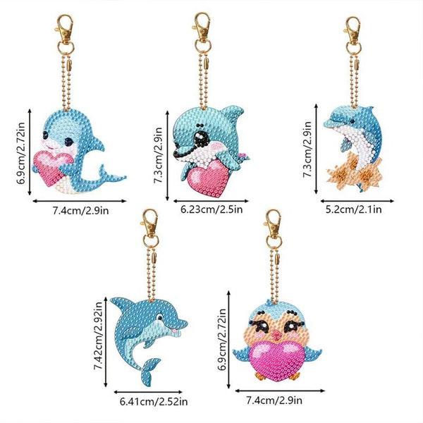 5D Diamond Painting Keychain with Dolphins 5 Pieces