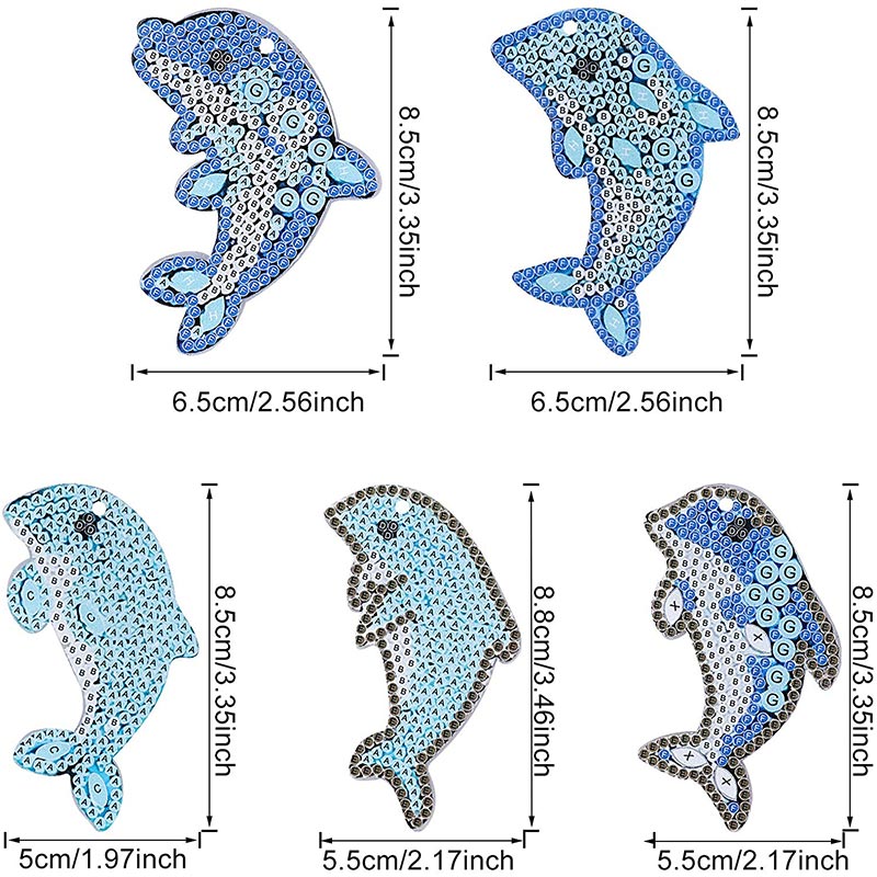 5D Diamond Painting Keychain Dolphins 5 Pieces