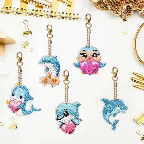 5D Diamond Painting Keychain with Dolphins 5 Pieces