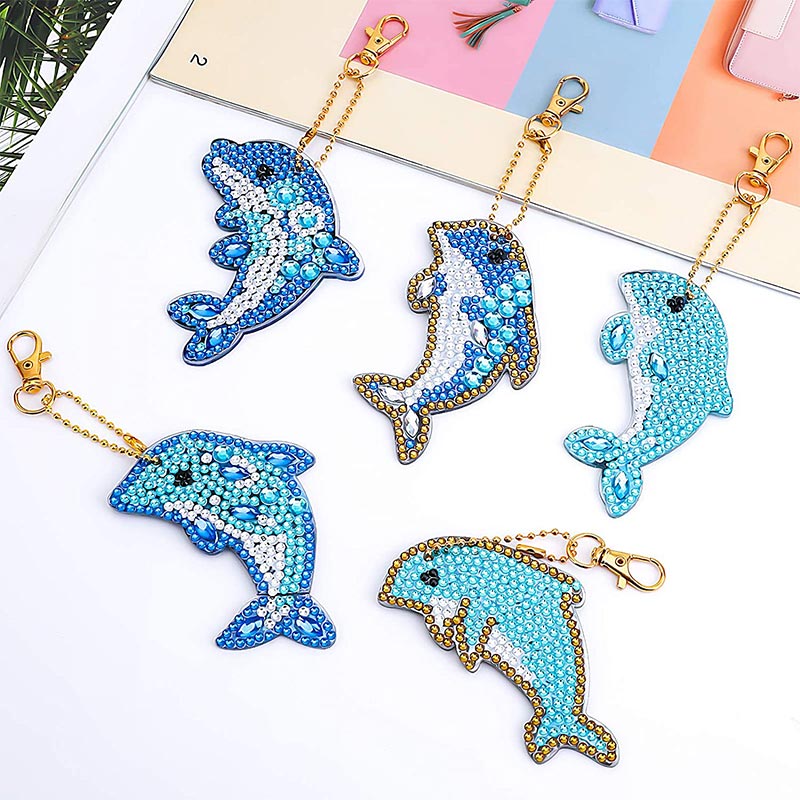 5D Diamond Painting Keychain Dolphins 5 Pieces