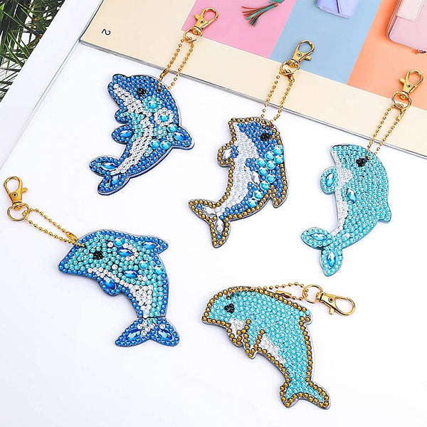 5D Diamond Painting Keychain Dolphins 5 Pieces