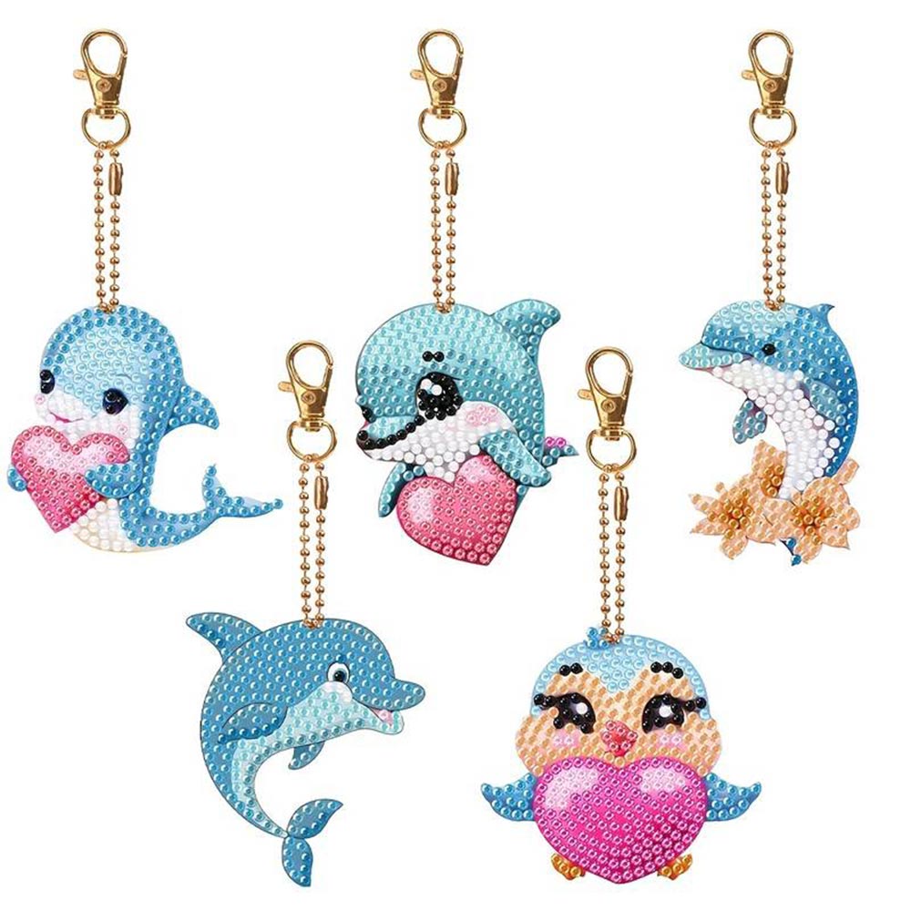 5D Diamond Painting Keychain with Dolphins 5 Pieces