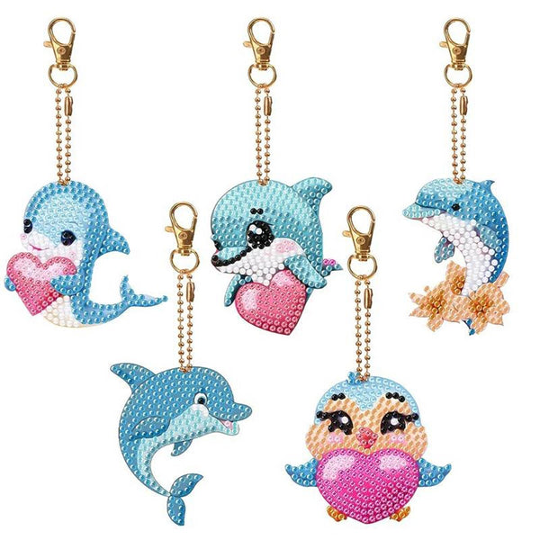 5D Diamond Painting Keychain with Dolphins 5 Pieces