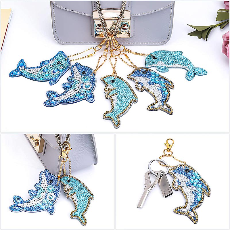 5D Diamond Painting Keychain Dolphins 5 Pieces