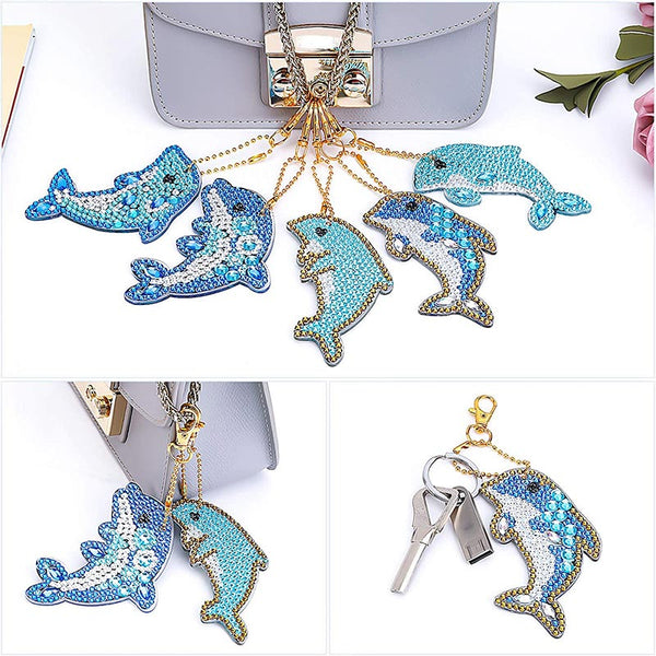 5D Diamond Painting Keychain Dolphins 5 Pieces