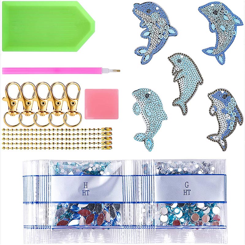5D Diamond Painting Keychain Dolphins 5 Pieces