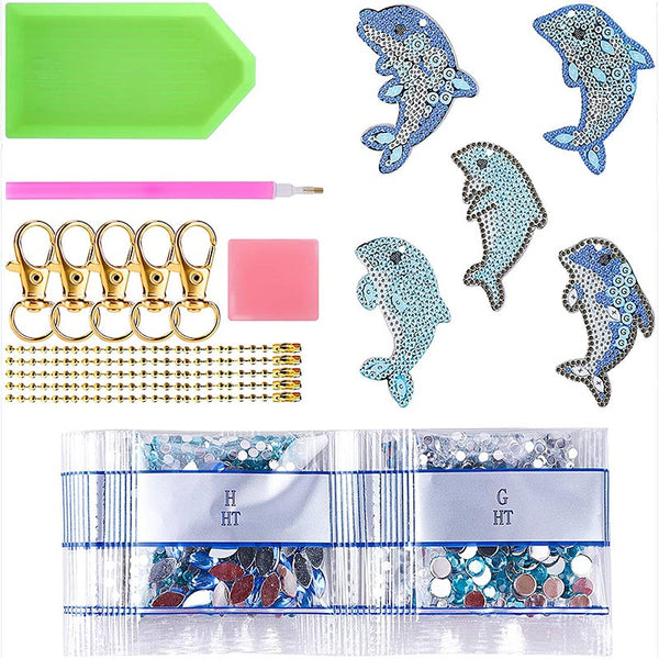 5D Diamond Painting Keychain Dolphins 5 Pieces