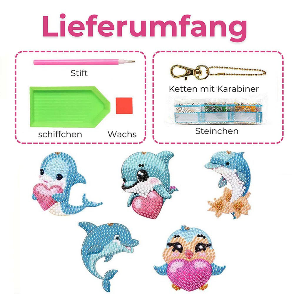 5D Diamond Painting Keychain with Dolphins 5 Pieces