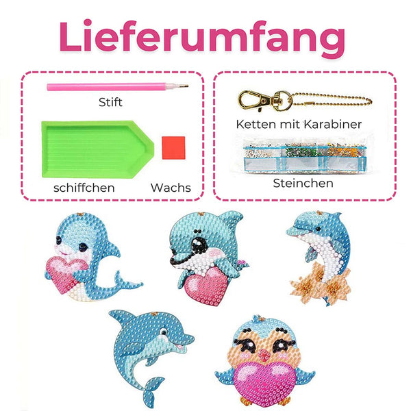 5D Diamond Painting Keychain with Dolphins 5 Pieces