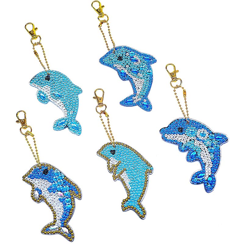 5D Diamond Painting Keychain Dolphins 5 Pieces
