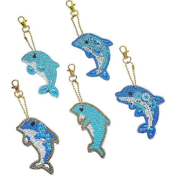 5D Diamond Painting Keychain Dolphins 5 Pieces