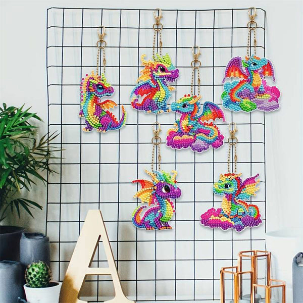 5D Diamond Painting Keychain Dragon 6 Pieces