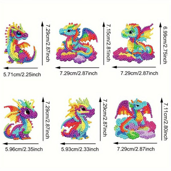 5D Diamond Painting Keychain Dragon 6 Pieces