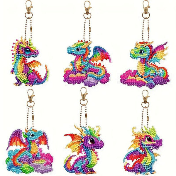 5D Diamond Painting Keychain Dragon 6 Pieces
