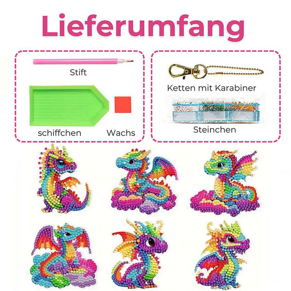 5D Diamond Painting Keychain Dragon 6 Pieces