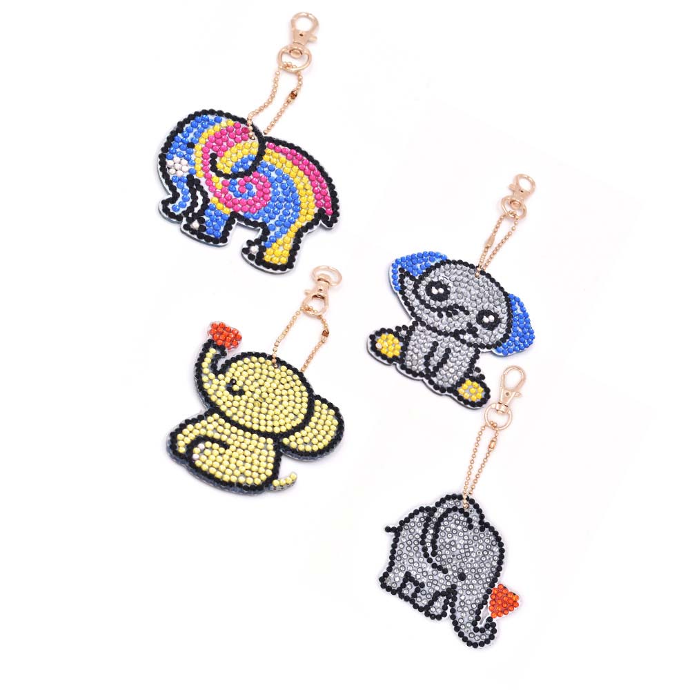 5D Diamond Painting Keychain Elephants 4 Pieces