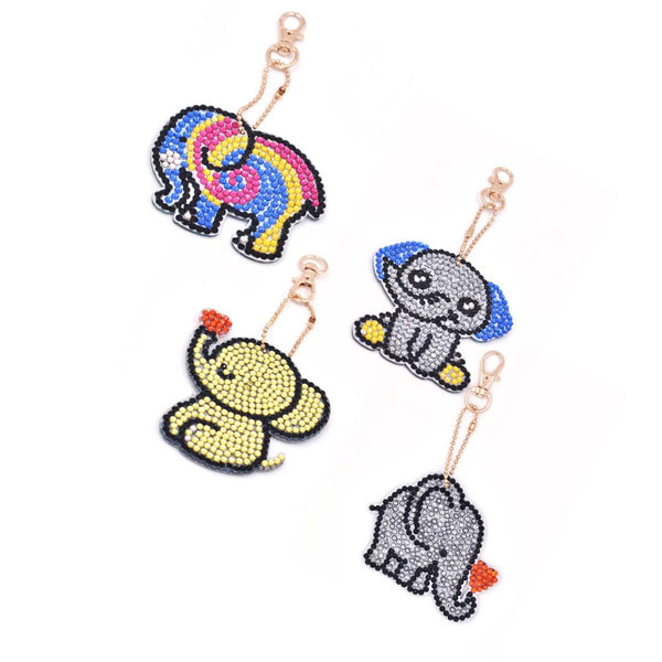 5D Diamond Painting Keychain Elephants 4 Pieces
