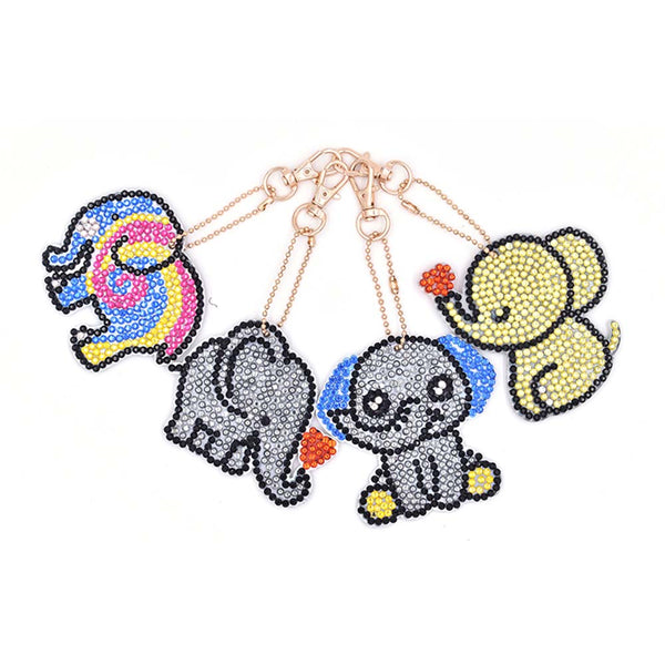 5D Diamond Painting Keychain Elephants 4 Pieces