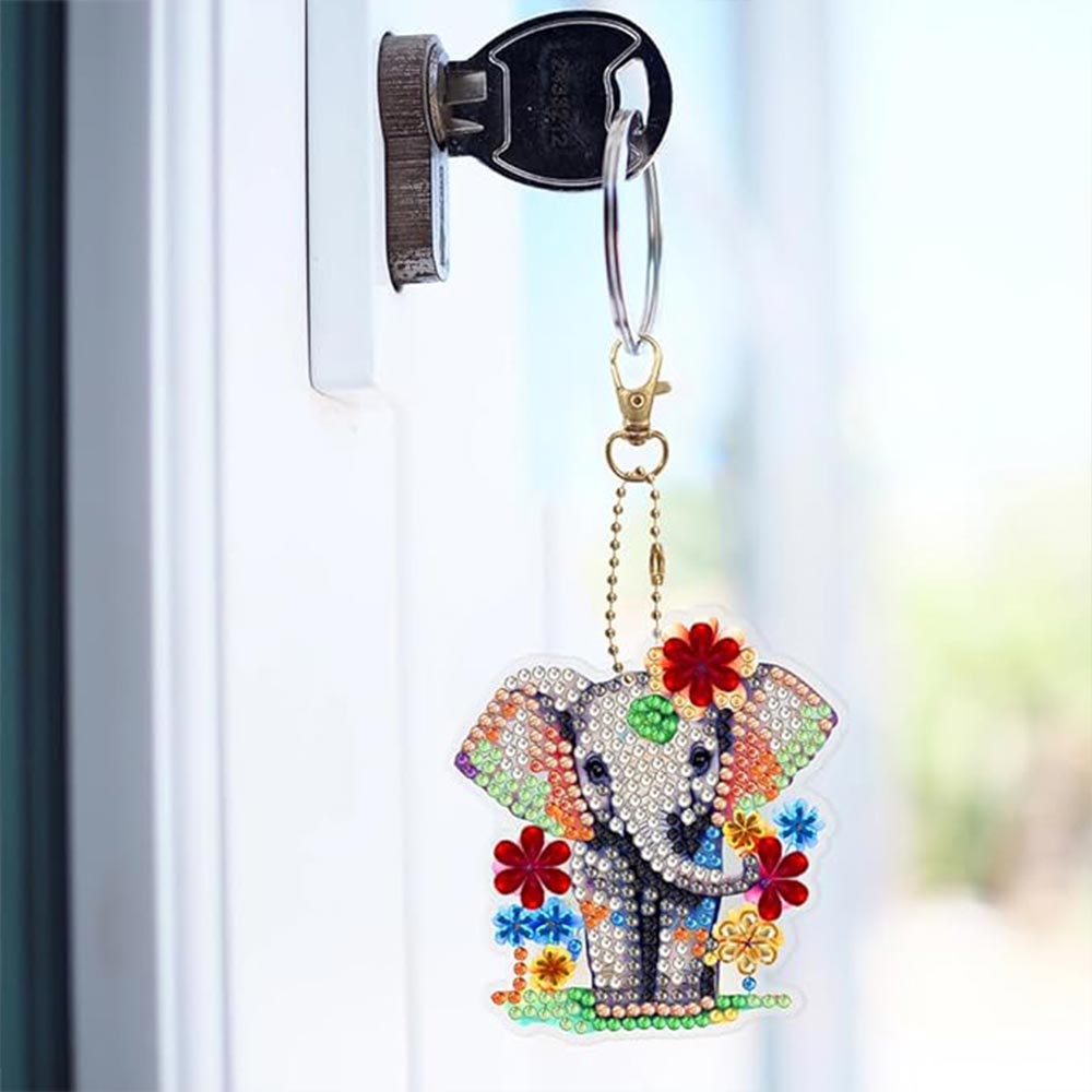 5D Diamond Painting Keychain with Elephants 5 Pieces