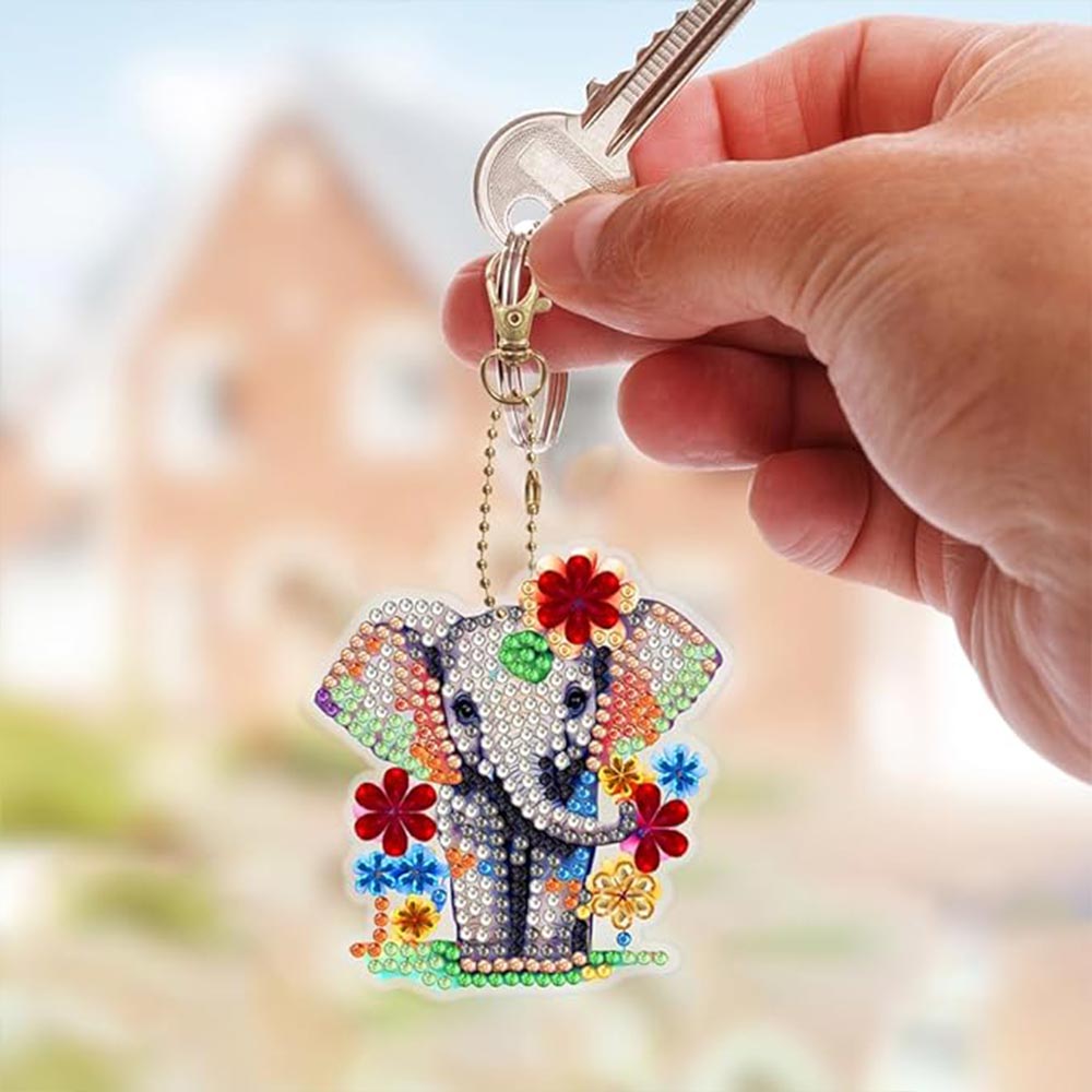 5D Diamond Painting Keychain with Elephants 5 Pieces