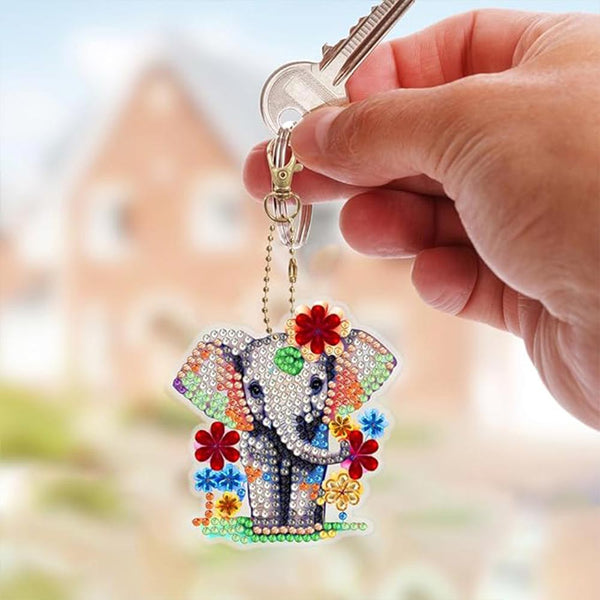 5D Diamond Painting Keychain with Elephants 5 Pieces