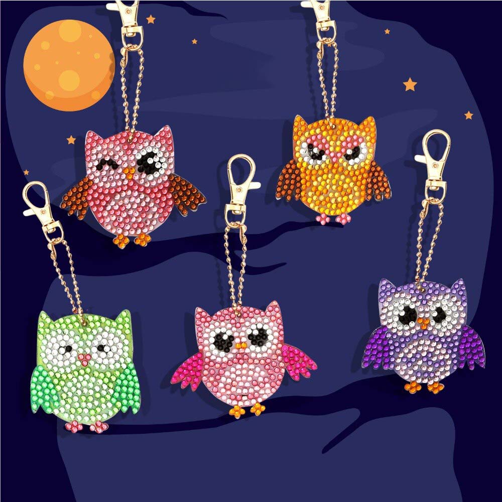 5D Diamond Painting Keychain - Owls 5 Pieces
