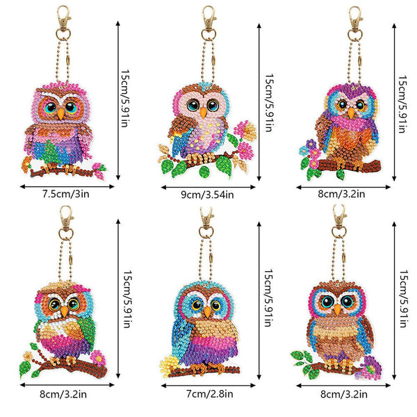 5D Diamond Painting Keychain Owls 6 Pieces