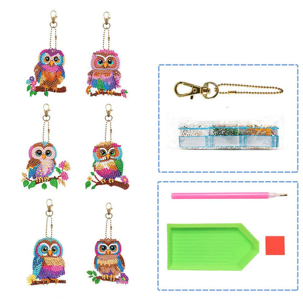 5D Diamond Painting Keychain Owls 6 Pieces