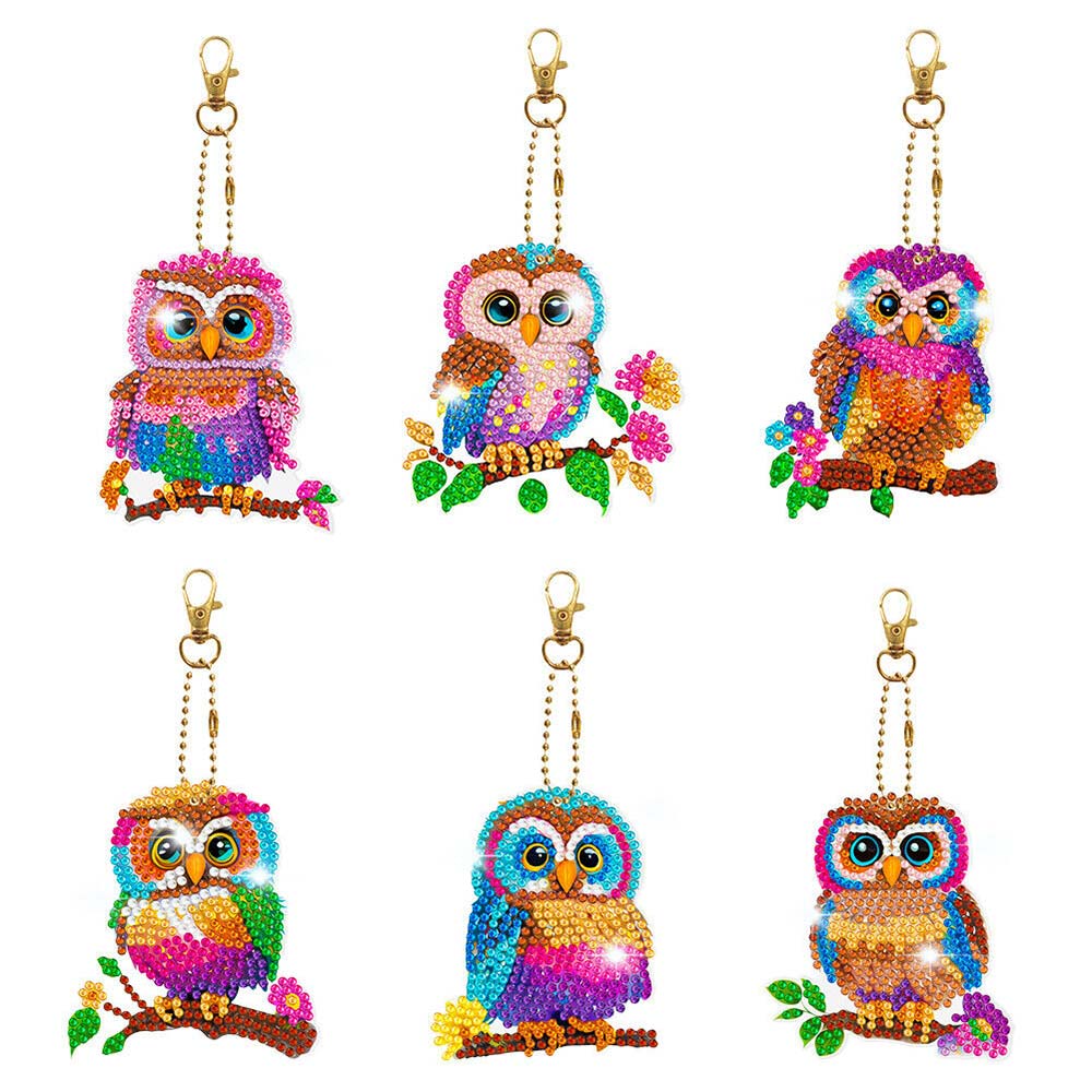 5D Diamond Painting Keychain Owls 6 Pieces