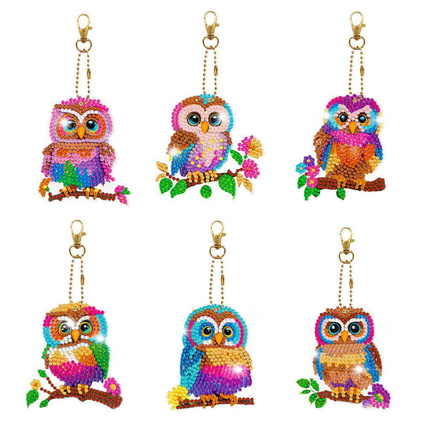 5D Diamond Painting Keychain Owls 6 Pieces