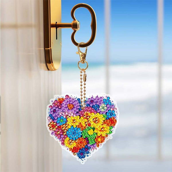 5D Diamond Painting Keychain Flower Heart 6 Pieces